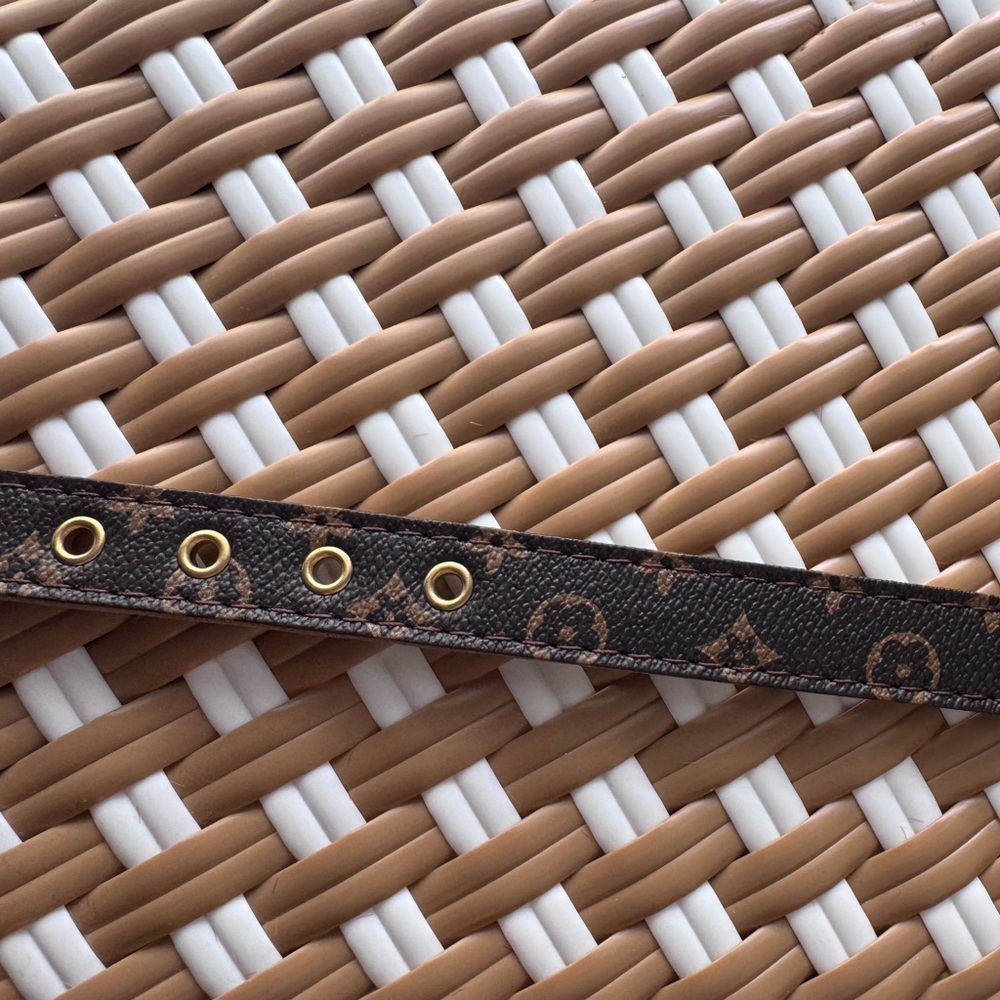 Monogram Brown Dog Pet Collar Gold Hardware Adjustable Size M 16” - Picture 3 of 10
